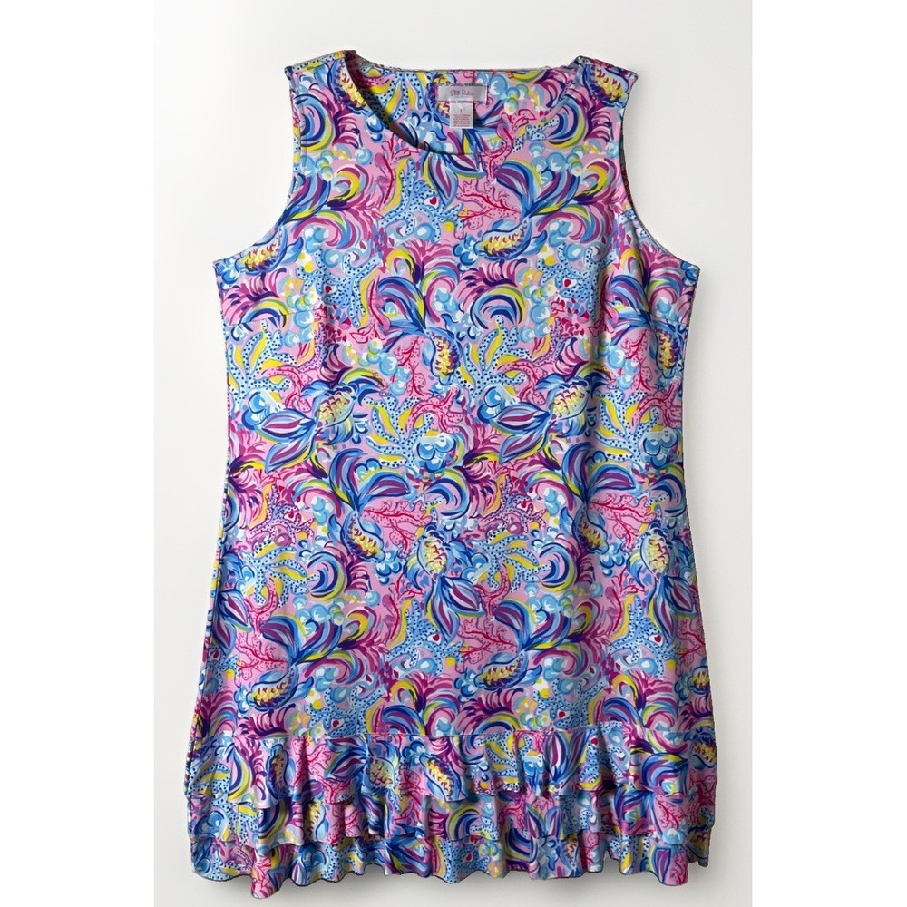 Stella Parker UPF Ocean Theme Sleeveless Shift Dress Women's Large Cruise Resort